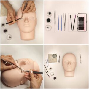 Eyelasgh extension mannequin.
