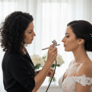 Airbrush makeup on bride