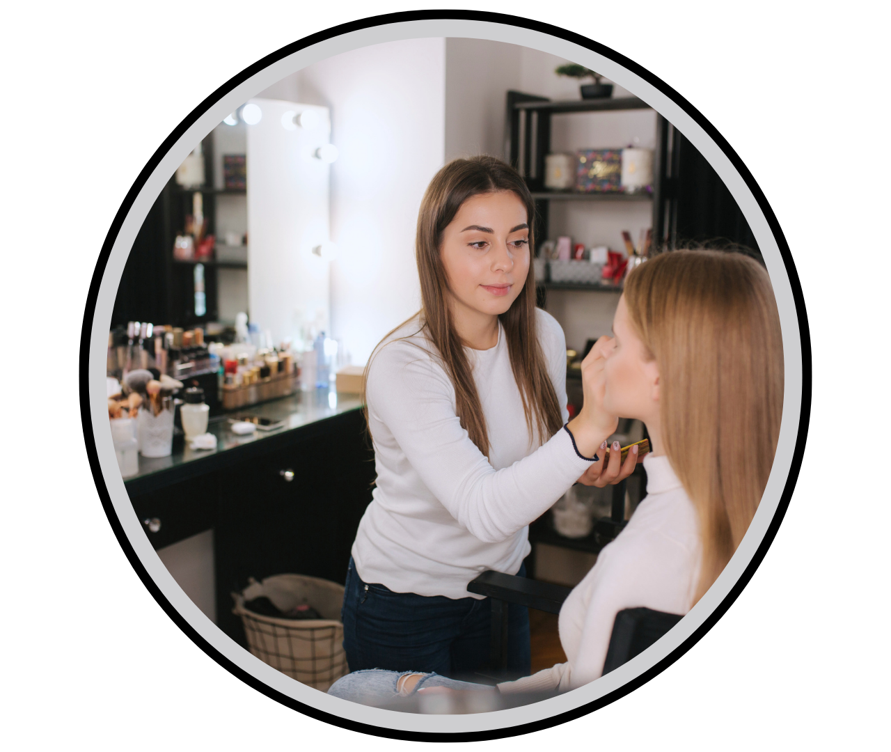 instructor applying makeup